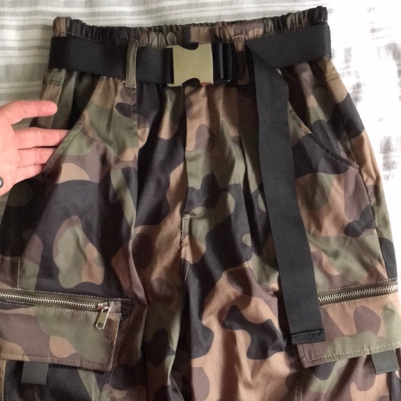 New Zara Belted Camouflage Cargo Nylon Joggers Pants - Picture 11 of 14